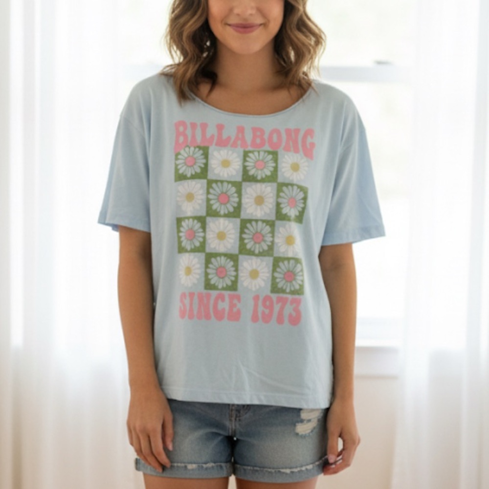 SOLD Billabong Light Blue Tee with Floral Design